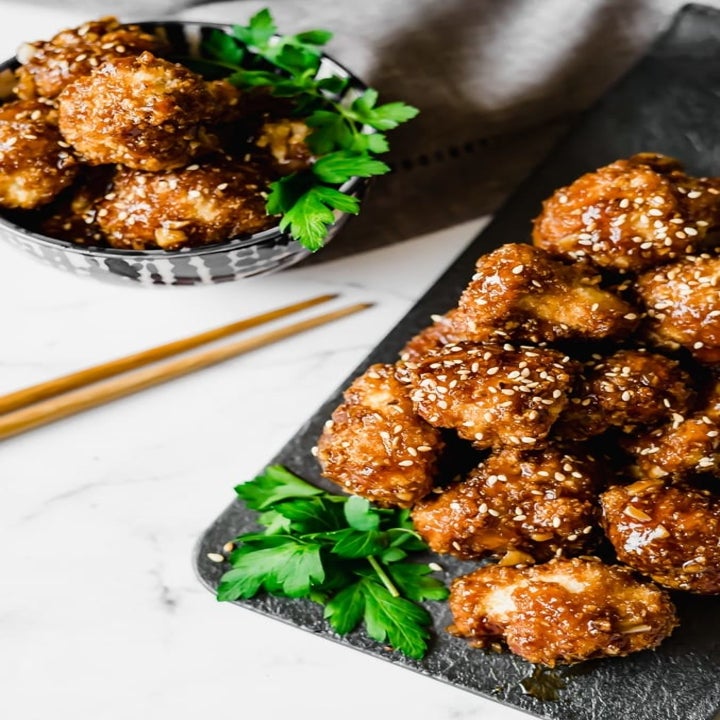 A plate of crispy Korean-style cauliflower bites.