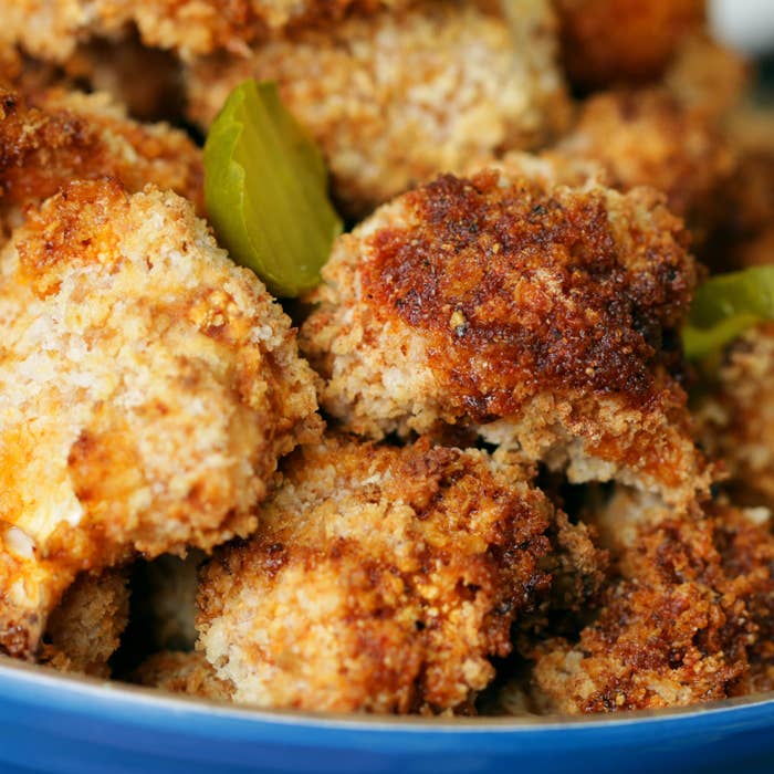 Air fryer Nashville hot cauliflower bites.
