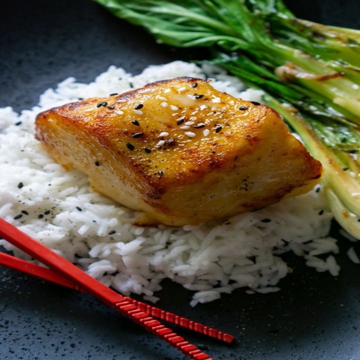 Miso Chilean sea bass over rice.